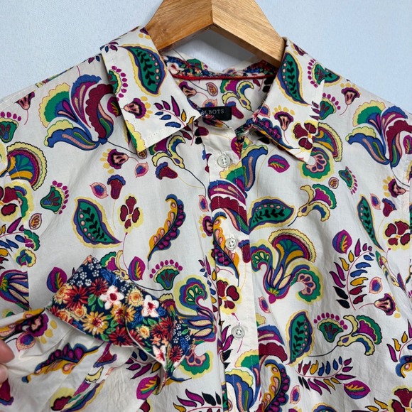 Talbots Tops - Talbots Petite Medium Paisley Cotton Button Down Shirt White Multi Color Boho